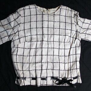 Vintage 60s Check Blouse Top Waist Belt